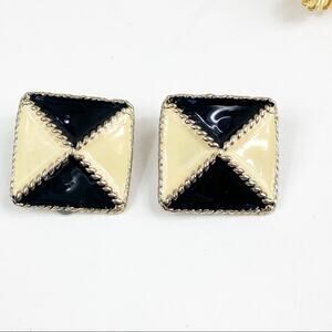 Vintage Black And Cream Clip On Earrings